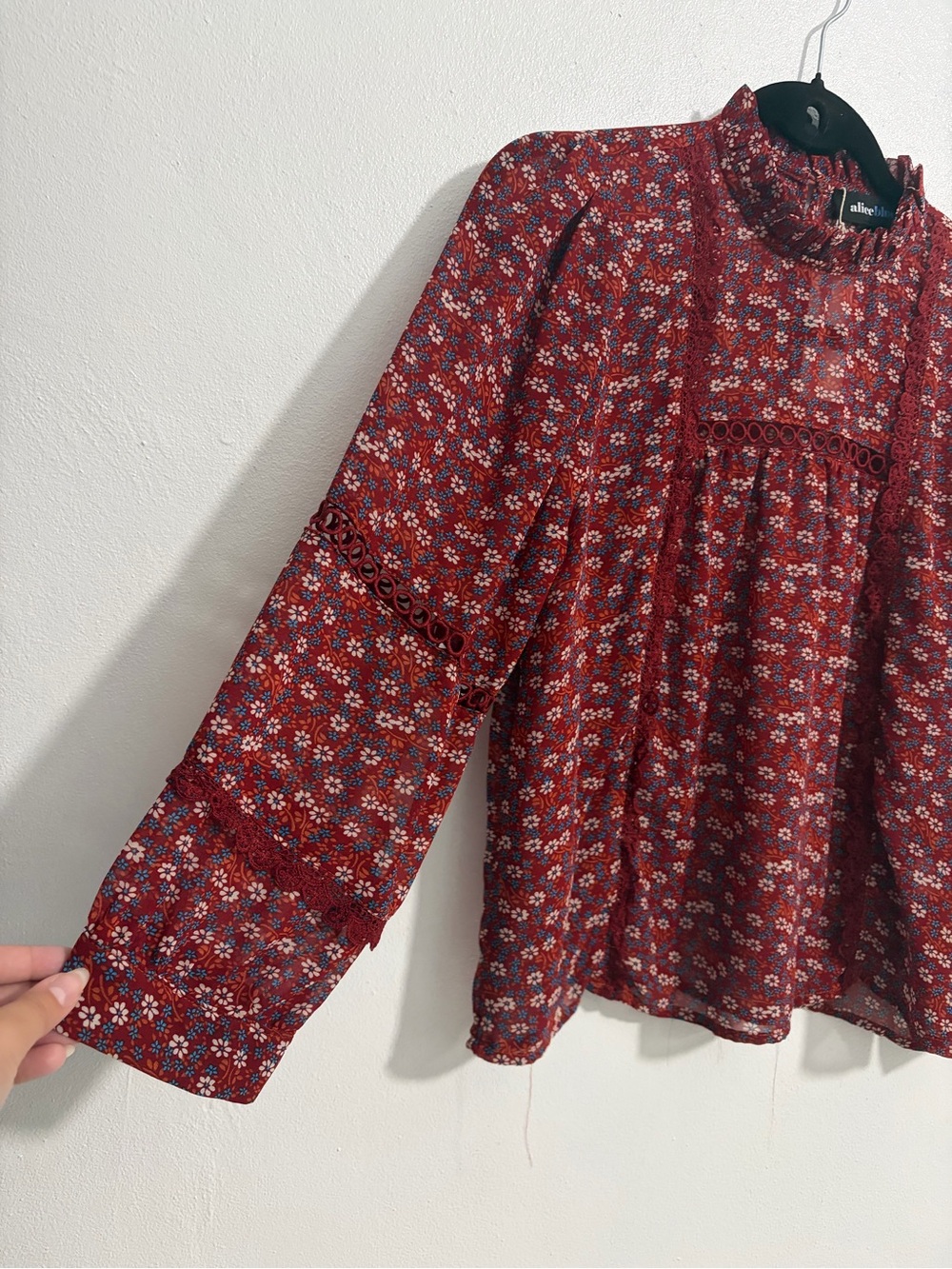 Alice Blue Red Floral Ruffle-Neck Blouse - Picture 4 of 6